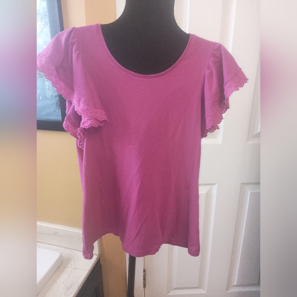 Time and Tru Magenta Ruffle Sleeve Blouse
